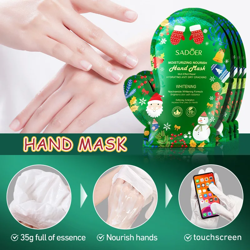 5 Pairs SADOER Christmas Niacinamide Hand Mask Moisturizing Nourishing Brightening Smooth Hands Gloves Skin Care Products