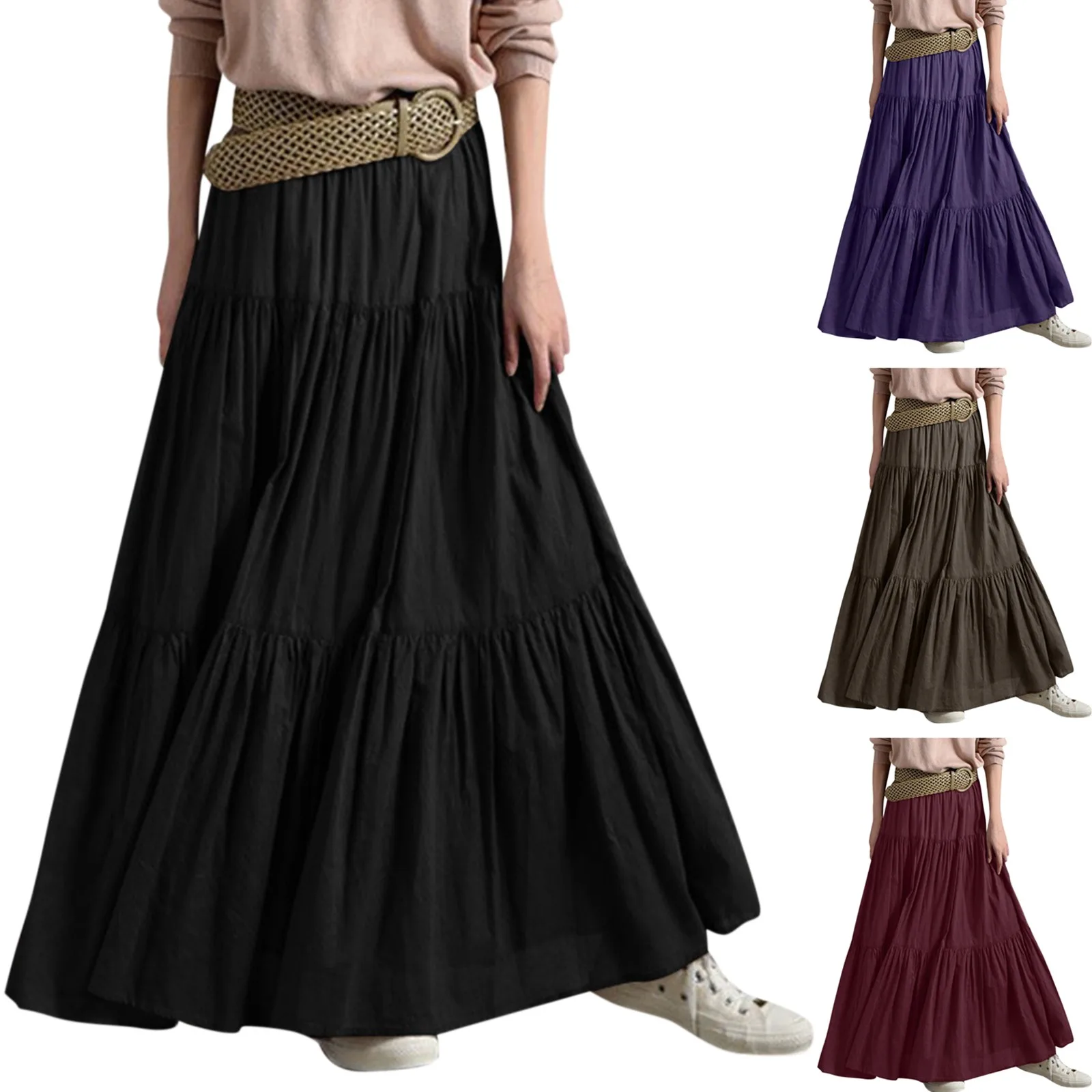 

Women'S Skirts Trend 2023 Casual Solid Color Festival Ruched Pleated Summer Skirt Women 2023 Long Party Skirt 2023 Faldas