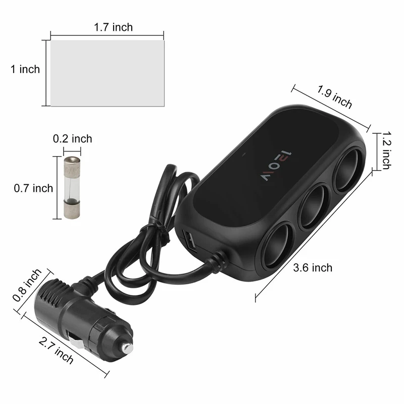 3 Socket Cigarette Lighter Splitter 120W Car Charger Adapter Dual USB LED Car Fast Charger for iPhone iPad Dashcam Car accessory