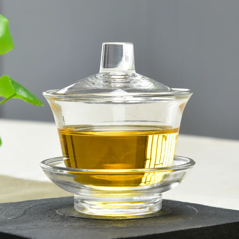150cc Creative Heat-resistant Transparent Glass Gaiwan Office Kung Fu Tea Set Drinkware Teapot Gift Master Tea Bowls Sent Friend