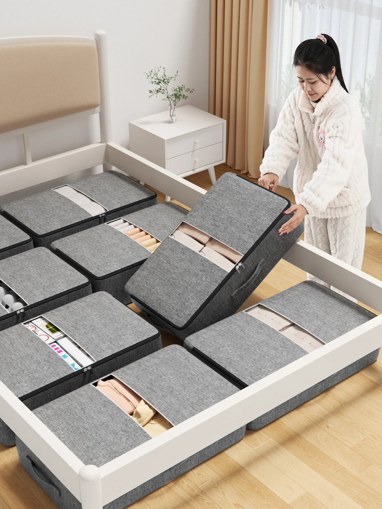Large capacity under bed clothing storage bag Flat storage bag quilt blanket sorting bag Bedroom closet organizing saves space 5