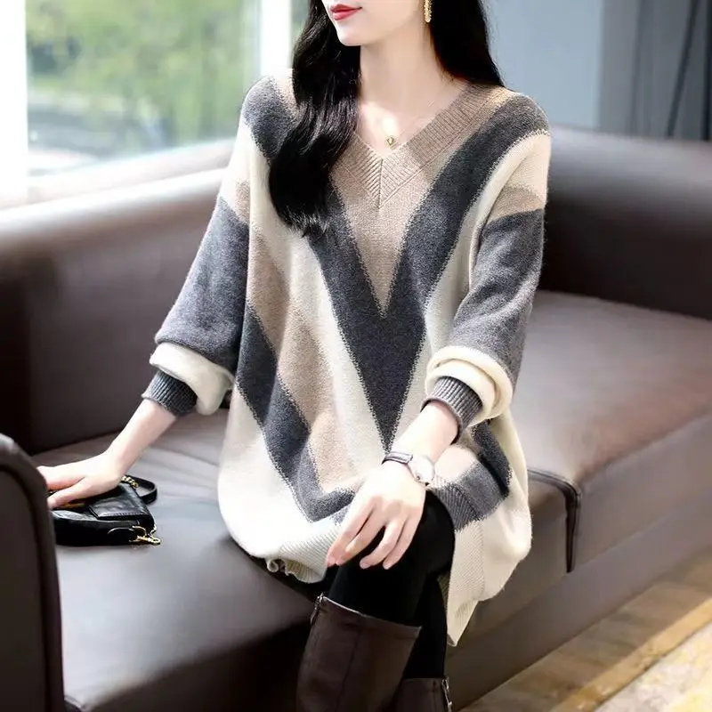 V-Neck Fashion Striped Pullovers 1