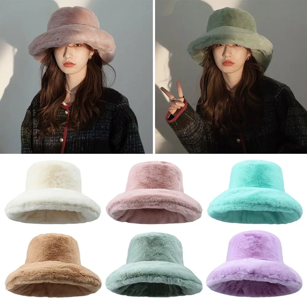 

Outdoor Casual Soft Faux Fur Panama Hat Bucket Hat Fisherman Cap Sun Cap