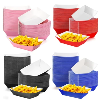 Vassoi per alimenti in carta usa e getta per feste Rosa Rosso Blu Piatto nero Scatola per barche Dessert per barbecue Forniture per feste di compleanno per matrimoni con sostanze multiple
