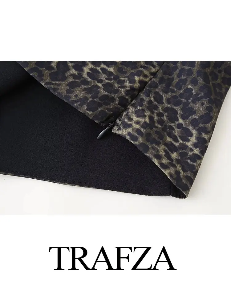 TRAFZA 레오파드 프린트 여성용, 카미스 백리스, 레이스 스플라이싱, 활 슬림 탱크, 솔리드 크롭탑, Y2K, 2024 여름