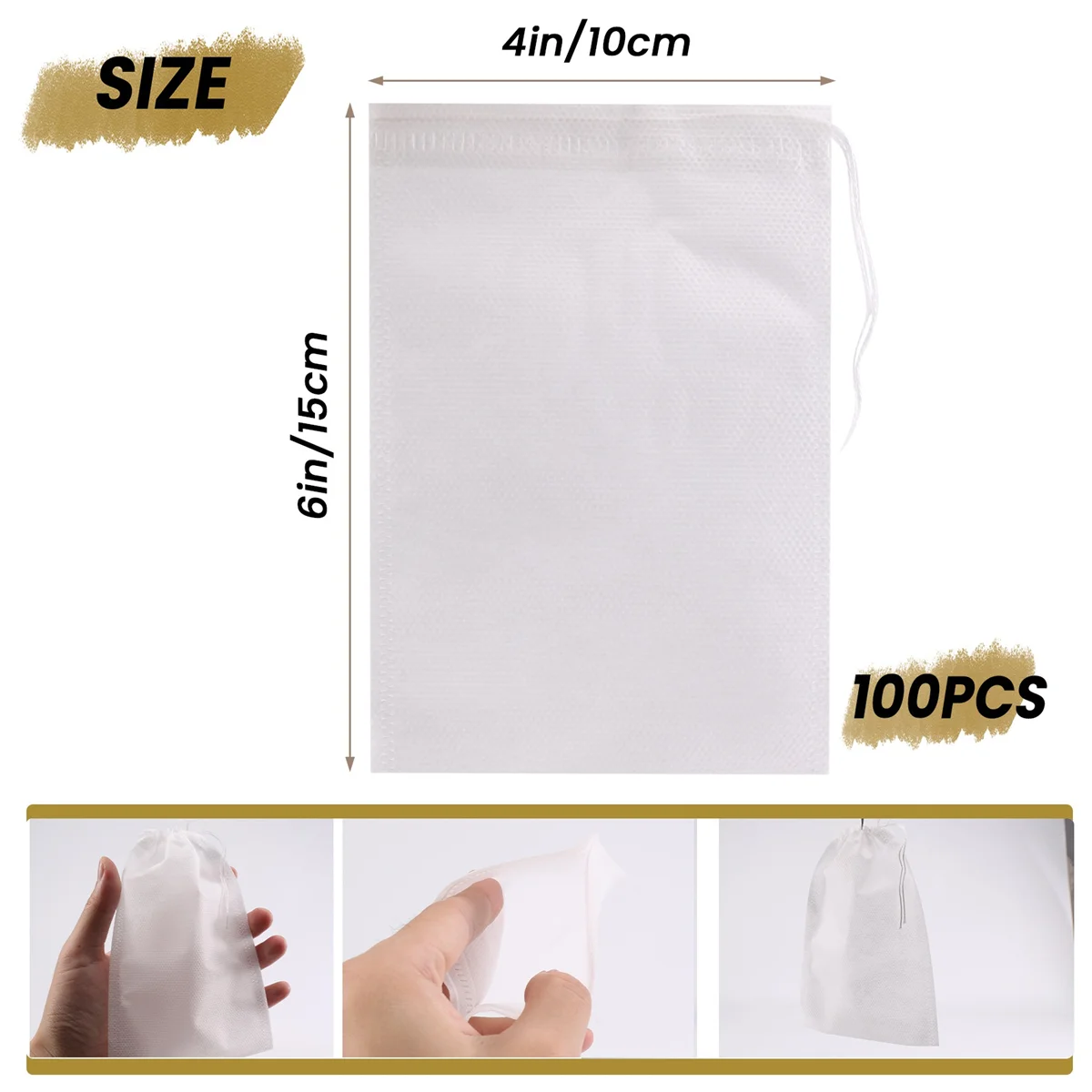 100 Pieces of Mess- Cold Brewing Bag Disposable Coffee Filter Bag Fine Mesh Brewing Drawstring