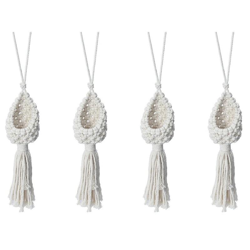 

ABHU 4X Boho Macrame Air Plant Hanger Tillandsia Hanging Basket Rope Holder Flower Home Decor (13CM)