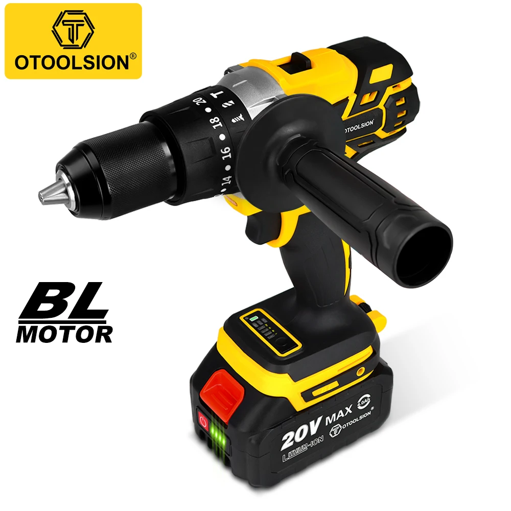 20V Brushless Electric Drill 13MM Cordless Screwdriver Impact Electric Screwdriver for Drilling Concrete and Ice Fishing 21v cordless brushless impact drill 3 8in chuck heavy duty electric drill power screwdriver with 3 0ah battery fast charger led work light 2 variable speed 25 1 torque adjustment 80n m for brick concrete wall cement board