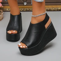Femmes sandales de haute qualité été en cuir sandales à talons compensés femmes 2025 nouvelle plate-forme talons hauts chaussures Sexy bout ouvert sandales élégantes 5