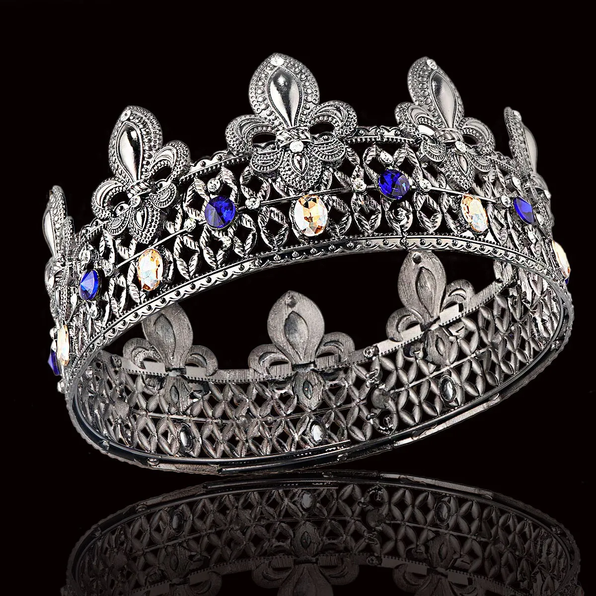 Baroque Royal King Crown Men Pageant Diadem Boys Round Black Gold Crystal Diaras Women Prom Party Indian Costume Hairband