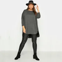 Plus Size Spring Autumn Elegant Hi Low Tunic 3/4 Batwing Sleeve Long Loose Blouse Dark Grey Pleat Back Large Size Casual Top 6XL - Image 4