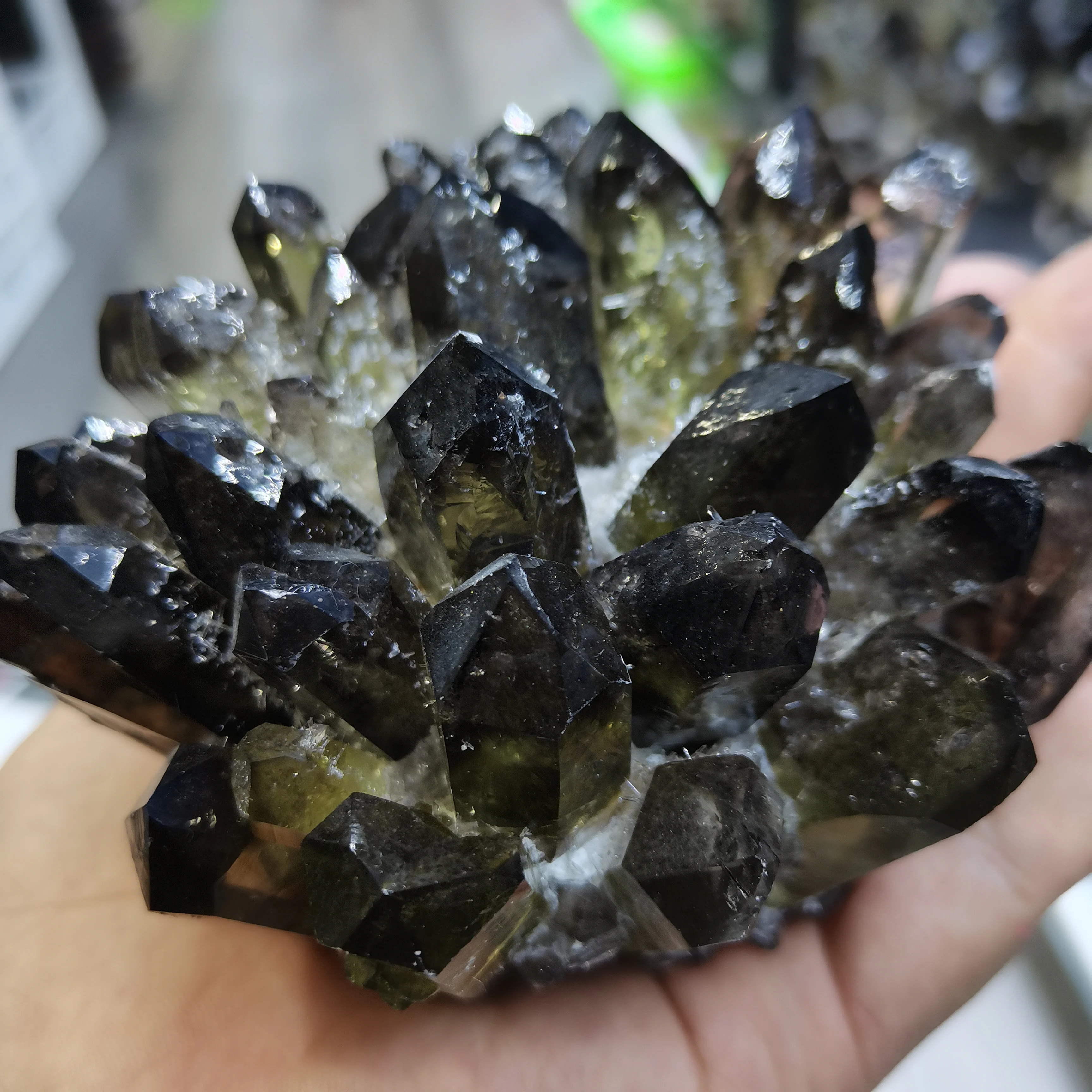 

black Phantom Quartz Crystal Cluster Mineral Specimen Healing Home Office Aquarium Decoration Gift
