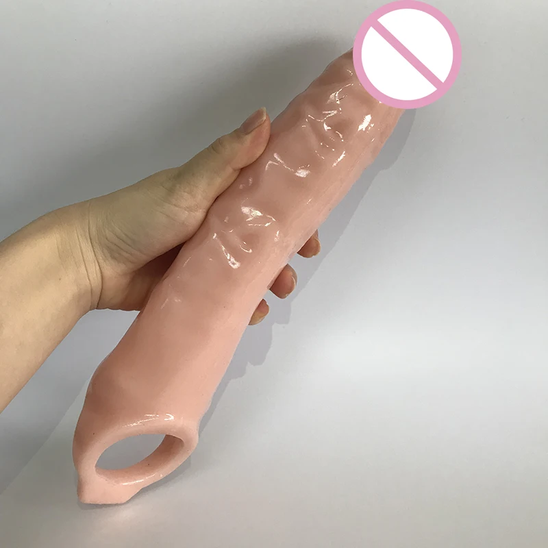 Penis sleeve Penis condom Penis enlargement 28CM Huge Penis Enlargement Extender Condoms Realistic Penis Extension Sleeve Reusable Condom Cock Ring Sex Toys Men