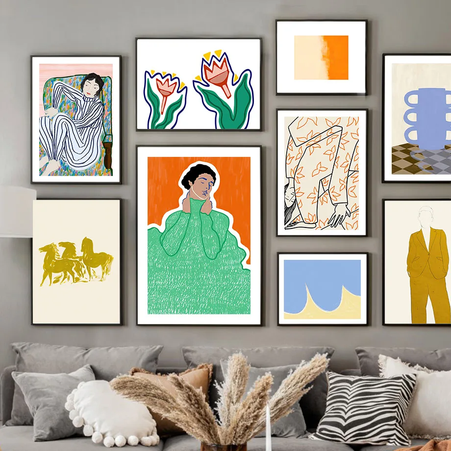 

Colorful Abstract Striped Clothes Girl Horse Geometry Flower Posters Wall Art Print Canvas Painting Pictures Living Room Decor
