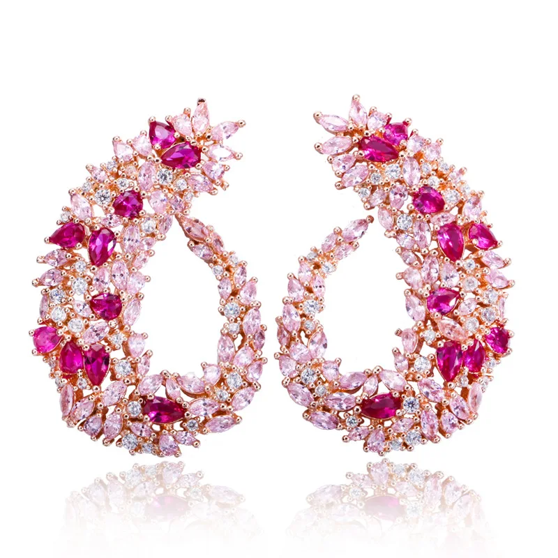 Star fashion temperament of high-end set zircon earrings with joker luxury popular wedding earrings  rose gold plating