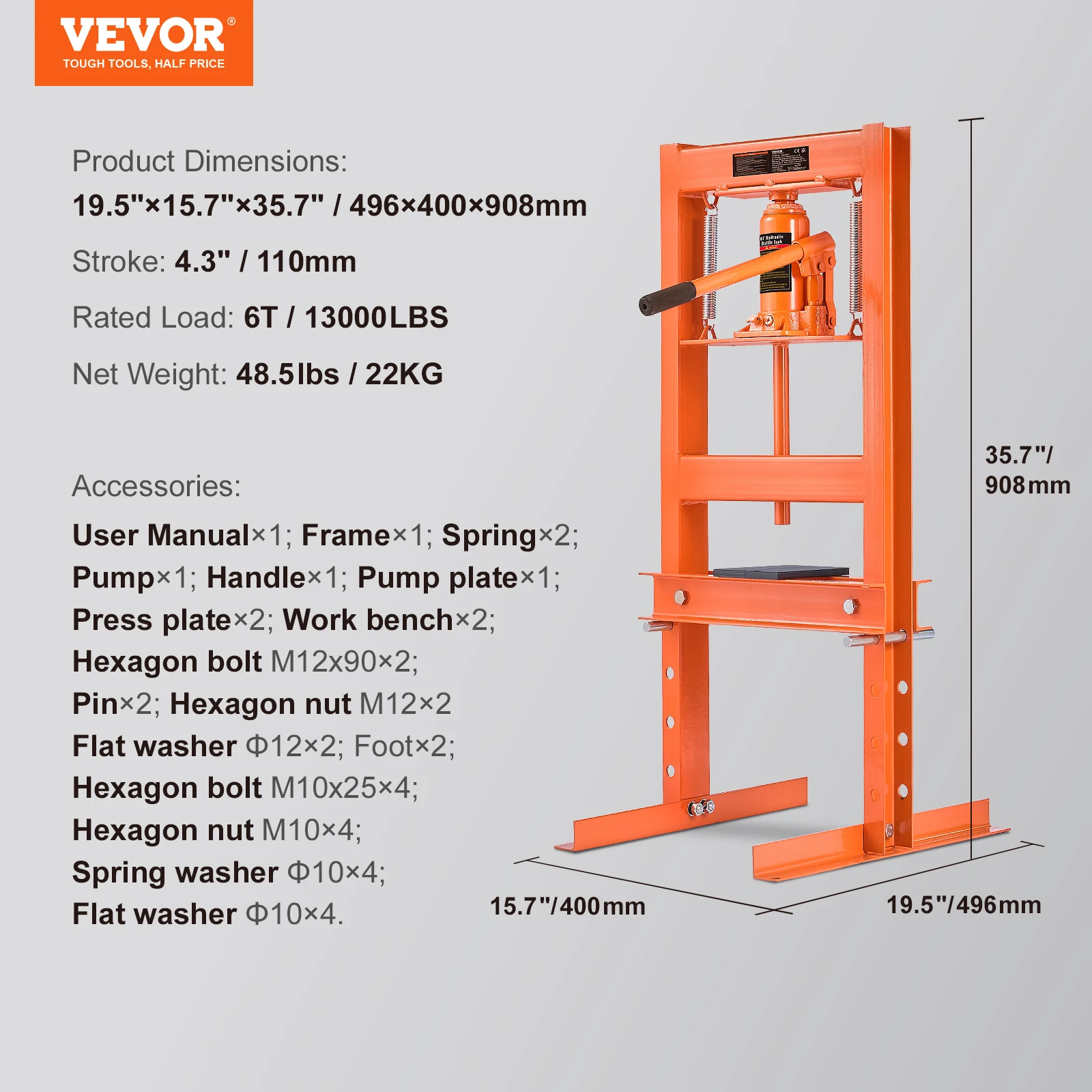 thumbnail image 2 of Telyswee Hydraulic Press, 6 Ton H-Frame Garage Floor Shop Press With Stamping Plates Adjustable Working Table Height Workshop Press With Gauge 52227046 8634 49e2 8f81 36bd87d98521.e8f060b9d3f989e1e1f56ed81ebe1587 2 of 9