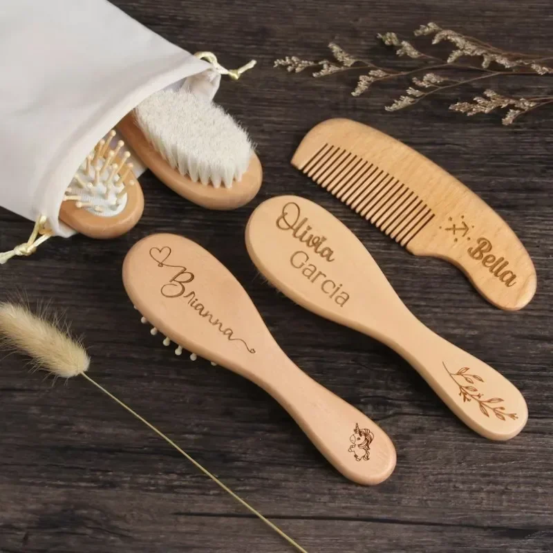 1PCS Wooden Hairbrush Free Custom Engraved Personalised Baby Name Date Hair Brush and Comb Gifts Present Baby Shower Gift