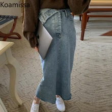

Koamissa Vintage Women High Waist Skirt Washed Solid Spring Autumn Denim Long Skirts Fashion 2022 Irregular Outwear Faldas