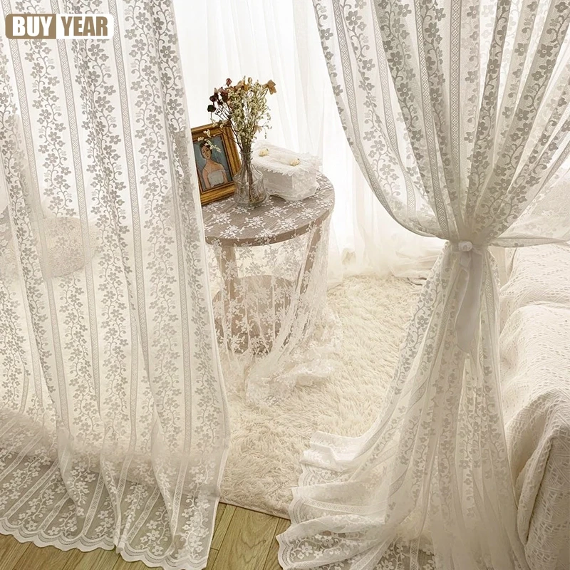 American Curtains for Living Dining Room Bedroom Nordic Tulle Curtains White Lace Tulle Curtains Finished Product Customization yellow curtains