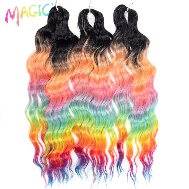 Anna Synthetic Hair 24 Inch Water Wave Braiding Hair Extensions Ombre Blonde Deep Wave Afro Curl Twist Crochet Hair for Women - Image 57