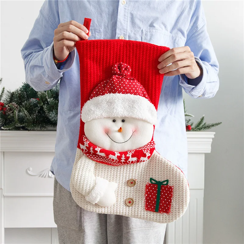 Large Knitted Christmas Stocking Santa Claus Fireplace Decor Socks Xmas Gift Bags Candy Holder Decor for Home