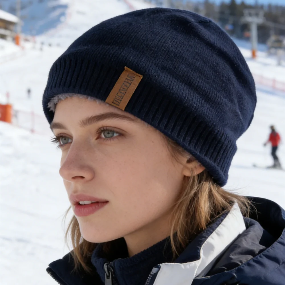 Unisex Letter Labal Winter Hats Solid Color Lightweight Knitted Hats For Men And Women Outdoor Chic Beanie Hat