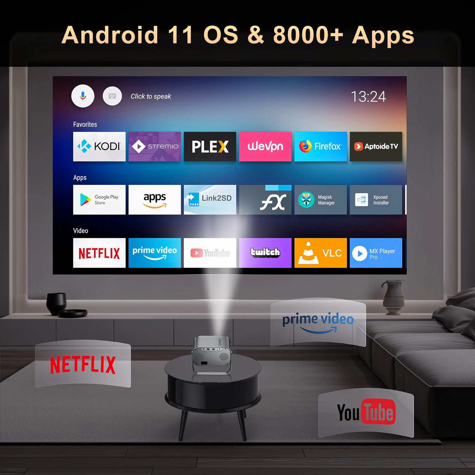 Salange P28B ミニプロジェクター Android 11 スマートテレビ