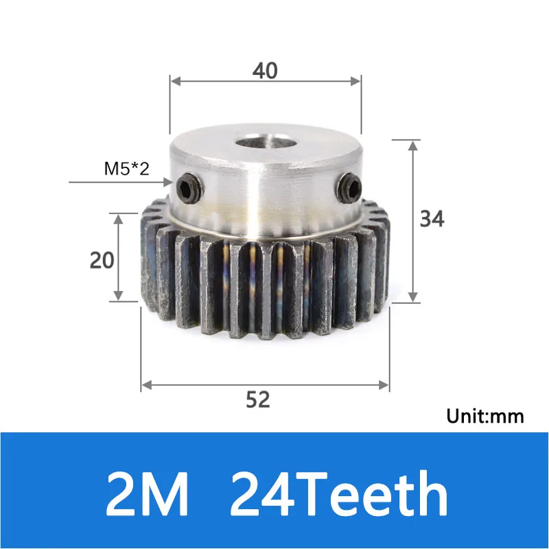 1PCS 2M 12T-24T Spur Gear Step Bore 8mm 10mm Module 2 Motor Gear OD 28mm-52mm 45#Carbon Steel Transmission Accessories