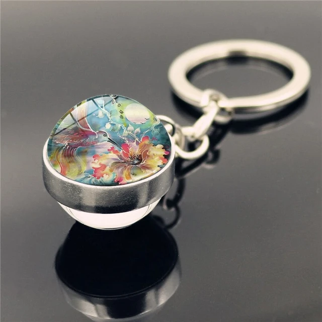 Porte-clés pendentif tête de loup qui brille dans la nuit, porte-clés boule  de verre double face - AliExpress