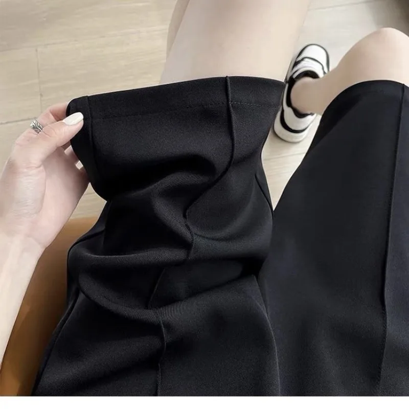 Summer Women's Clothing Solid Color Elastic High Waist Pockets Casual Trouser Suits Straight Cargo Chiffon Capri Pants Shorts