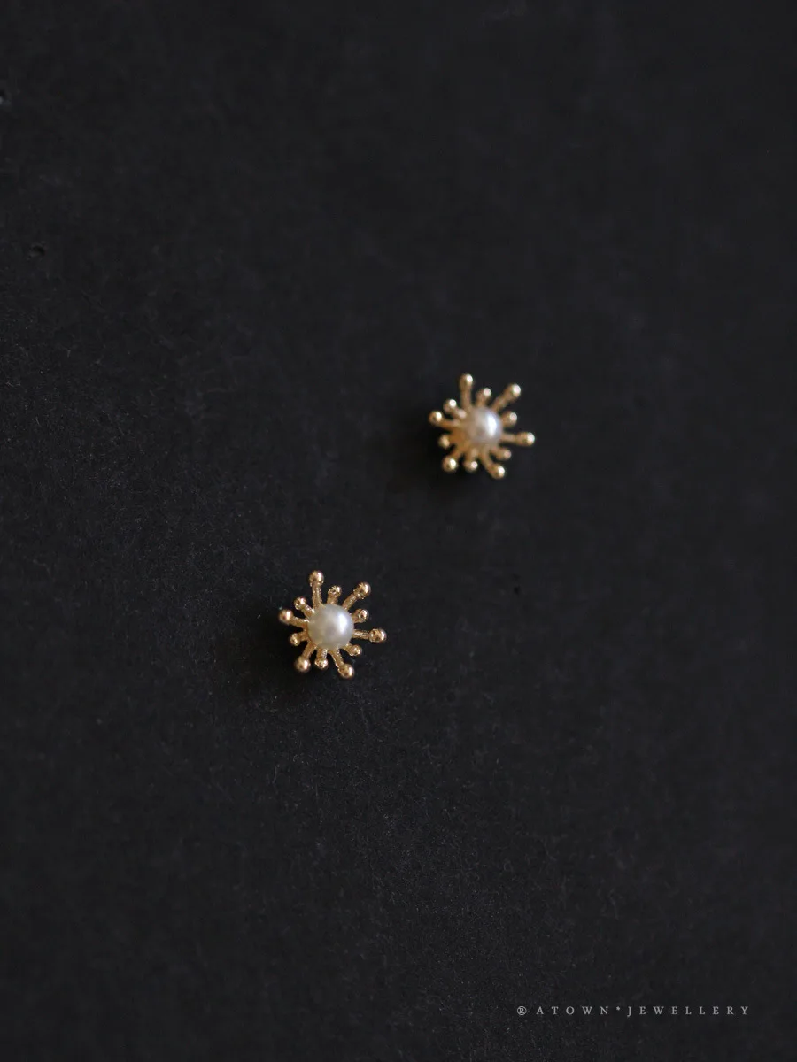 Real 925 Sterling Silver Original 14k Gold Stamen Pearl Stud Earrings For Women Luxury Elegant Jewelry Jewellery Argent 925