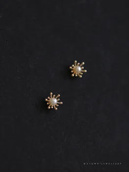 Real 925 Sterling Silver Original 14k Gold Stamen Pearl Stud Earrings For Women Luxury Elegant Jewelry Jewellery Argent 925