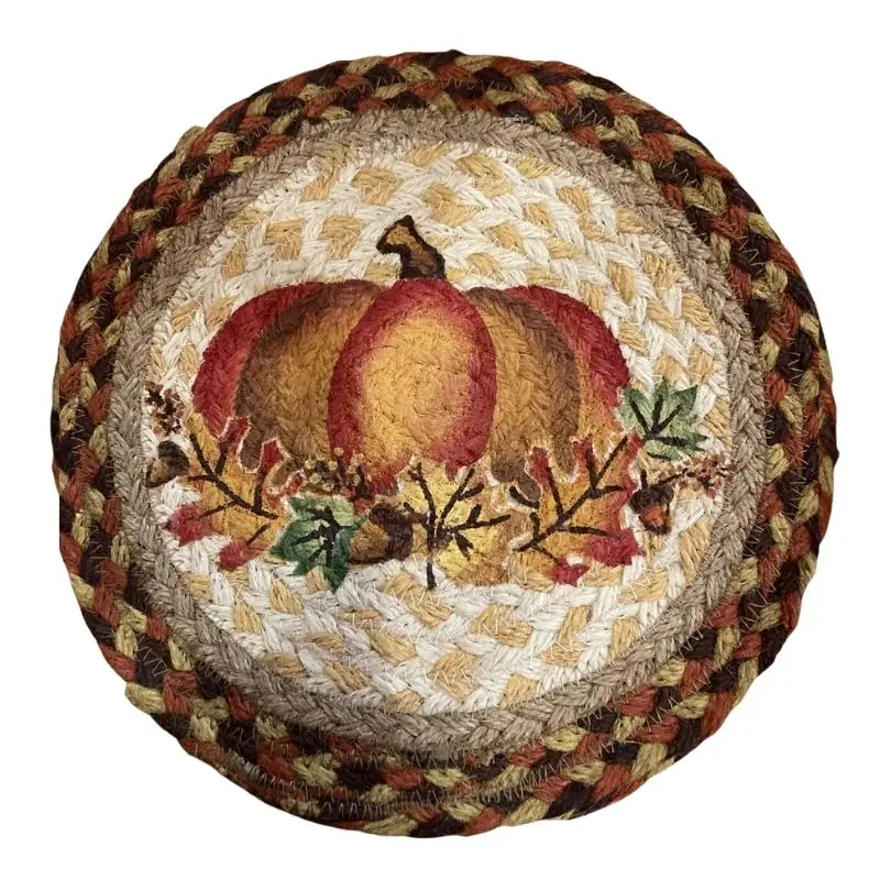 

Rugs Round Jute Mat Pumpkin Leaf Decor Pattern Placemat Bedside Floor Carpet Braided Multi-function Mat Living Room