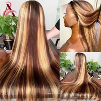 Perruque Lace Front Wig naturelle Remy lisse-Sophia, couleur blond miel, 13x4, 13x6, pre-plucked, à reflets HD 1