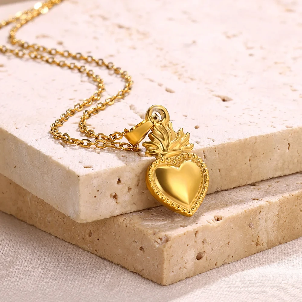 Pendant Necklaces Geometric Heart Stainless Steel For Women Gold