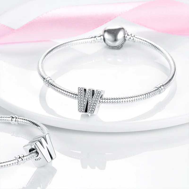Original Bracelets Charms Plata De Ley 925 Silver 26 Alphabet Letters Charms Beads for Womens Fine DIY Birthday Jewelry Gifts