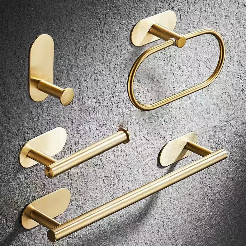 Description Picture 2 of itemSelf-Adhesive Bathroom Accessories Sets Gold Silver Towel Rack Bar Rail Ring Robe Clothes Hook Toilet Tissue Roll Paper Holder