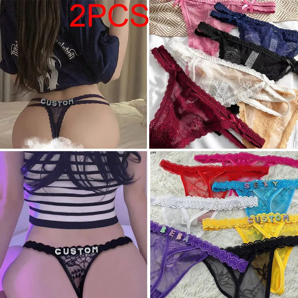 2PCS Sexy Personality Name Letter Women Lace Panties G String T