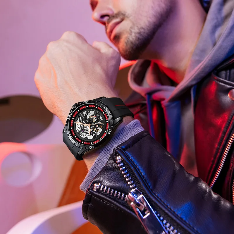 Mark Fairwhale Trendy Fashion Watch Men's Hollow Mechanical Watch Cool Waterproof Night Light