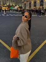 Lace Up Wool Women's Overcoat Turn-Down Collar Solid Plush Cuffs Long Sleeve Female Coats Elegant Cinch Waist Jackets Ladies 1