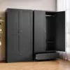 Metal Armoire Wardrobe Closet with 2 Doors 72''Wardrobe Cabinet with Drawers & Hanging Rail Metal Closet with Adjustable Shelves 1