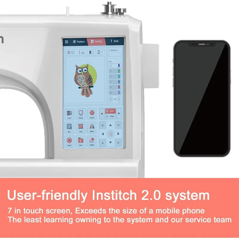 EOC05 Embroidery Machine 4 x 9.25 Inch Large Embroidery Area, Computerized 7 Inch Large LCD Touchscreen for Beginners