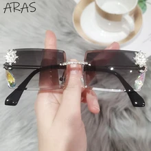 

Rimless Rhinestone Rectangle Sunglasses Women 2022 Luxury Brand Retro Framless Crystal Sun Glasses Female Small Square Sunglass