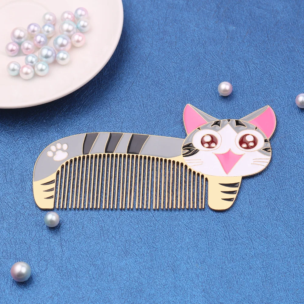 

Small Pocket Portable Cartoon Cat Comb Hair Brush Combs Hair Styling Tools Cute Stainless Steel Comb Mini Anti-static Comb