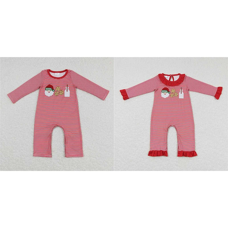 

Wholesale Matching Baby Boy Girl Long Sleeve Christmas Embroidered Cotton Romper Children Newborn Toddler Striped Jumpsuit