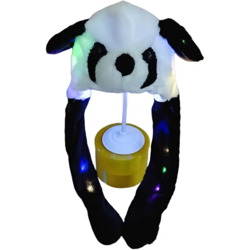 Cute Animals Rabbit Hat With Moving Ears Plush LED Glowing For Women Girls Cosplay Hat