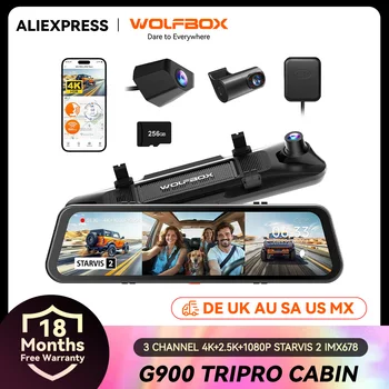WOLFBOX G900 Tripro Cabin 3-Channel 4K Mirror Dash Cam with Voice Control & 256GB