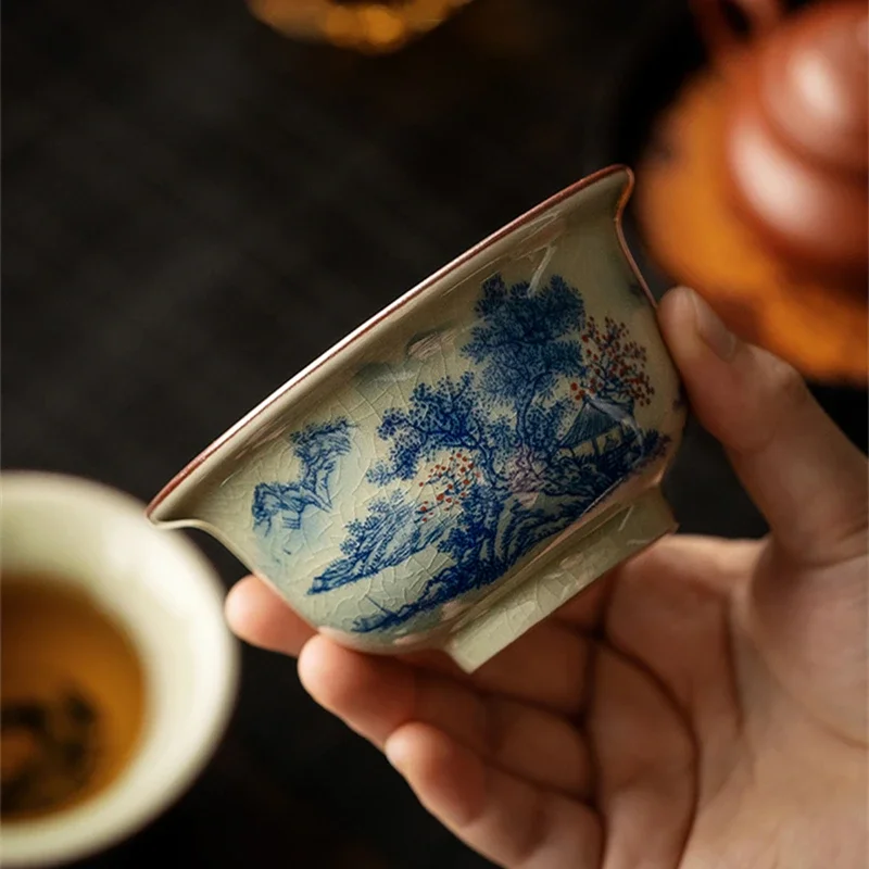 Landscape Chinese Pottery Cups Ceramic Opening Tea Cup Set Blue And White Teaware Kung Fu Tea Bowl For Ceremony Teacup