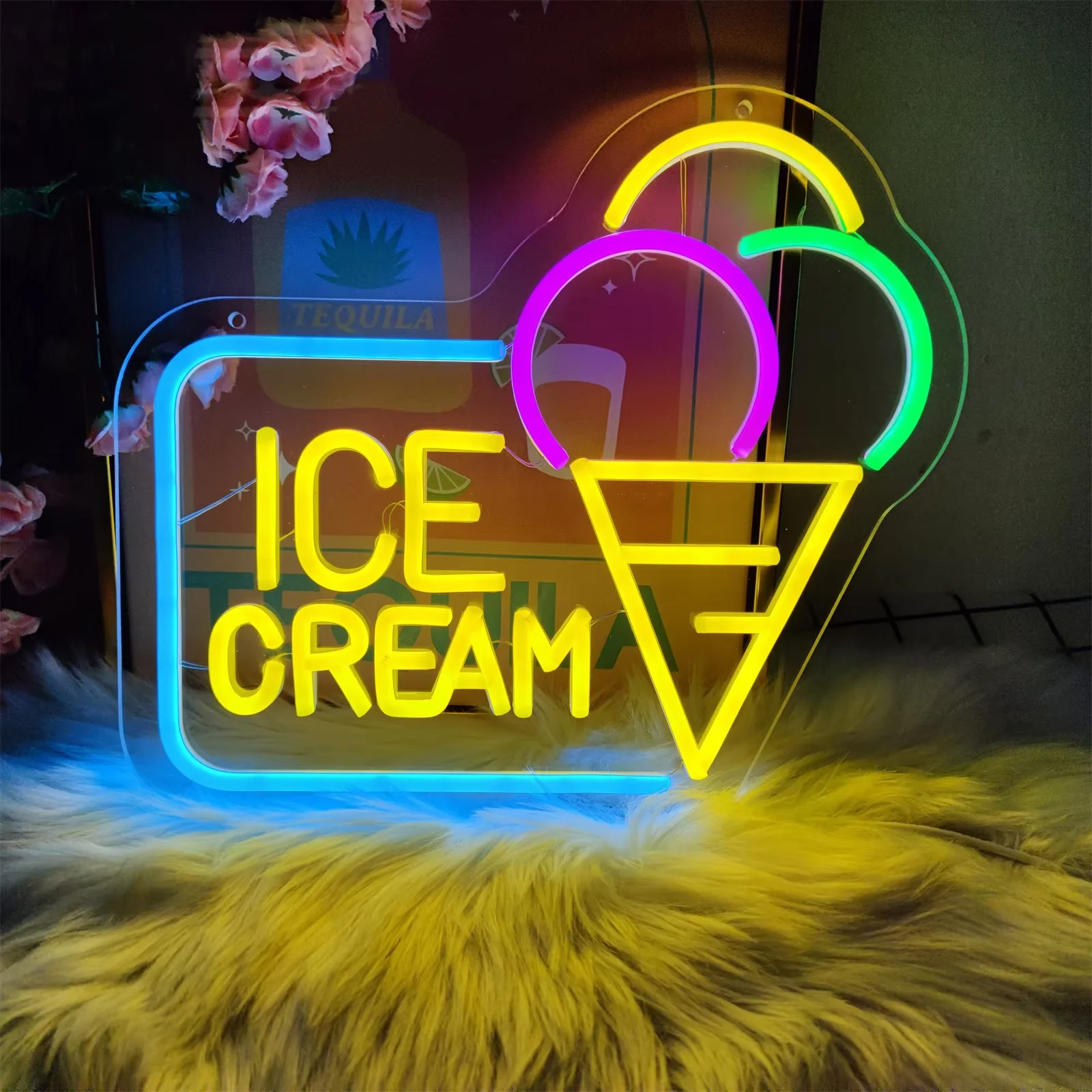 LED Neon Light Sign Ice Cream Neon Wall Lights for Coffee Dessert Shop Window Wall Decoration Advertising Led Neon Sign Light