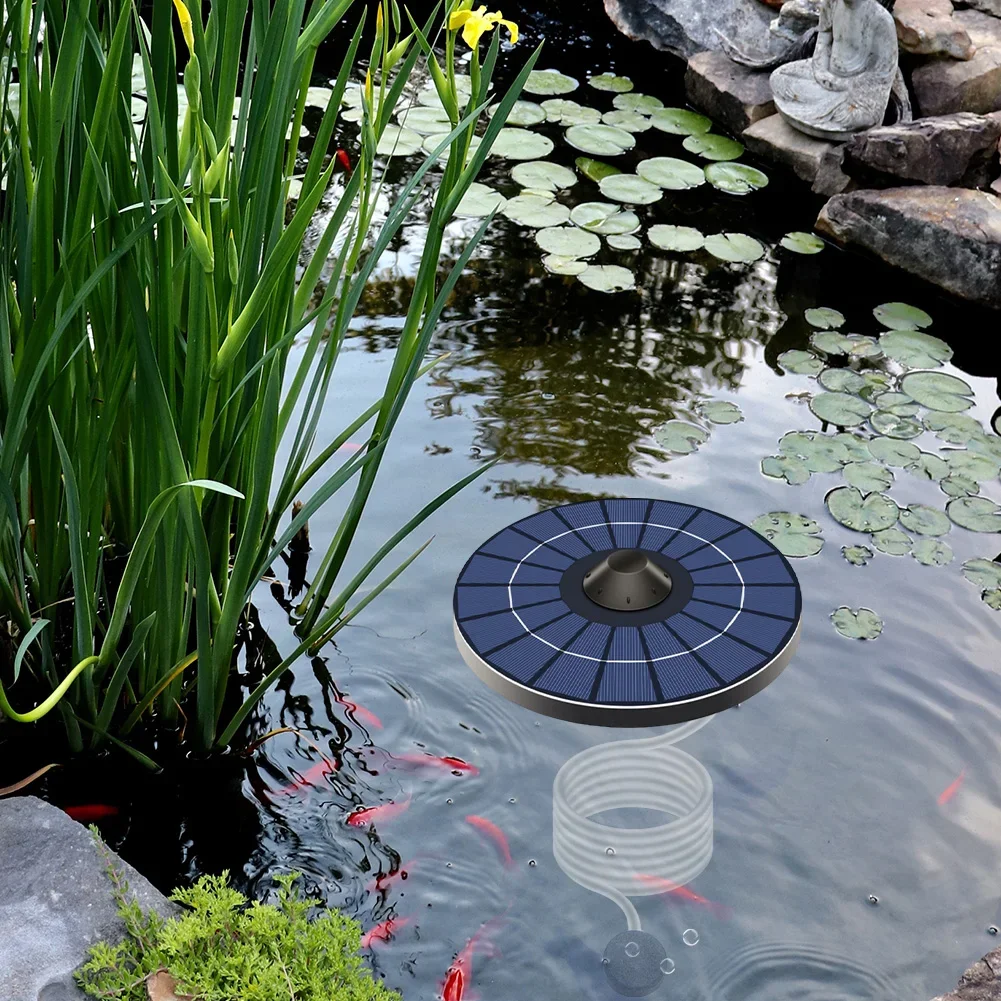 Solar Floating Pond Aerator Pond Oxygen Pump with Air Hose and Bubble Stone Fish Tank Oxygenator Auto Off for Birdbath